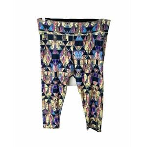 Spaulding Women’s Capri Leggings Multicolor Geometric Print Athletic Size Large